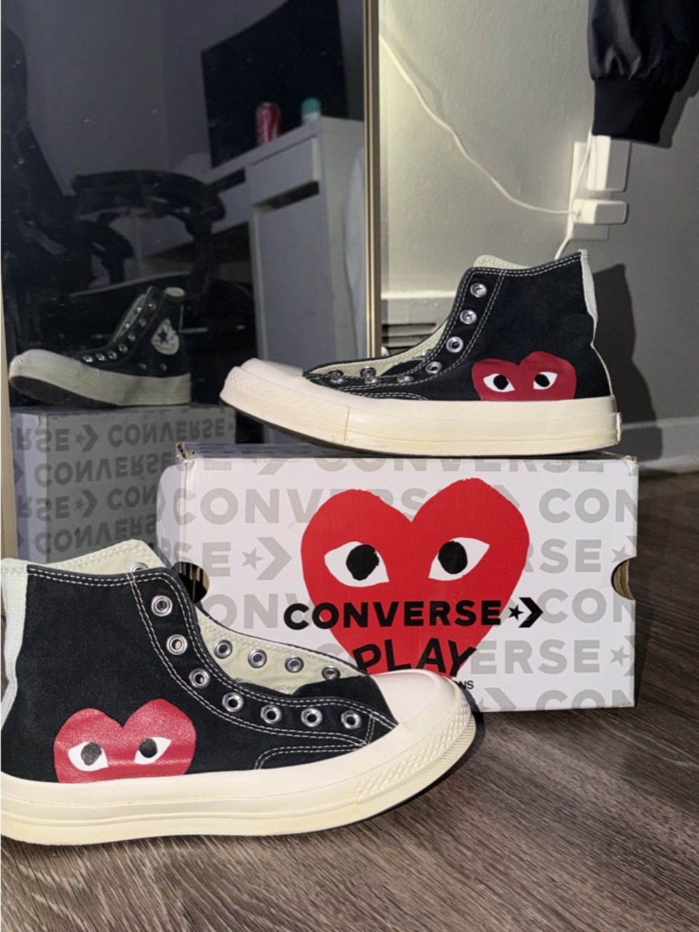 Comme des Garcons Black High-Top Sneakers with Red Heart